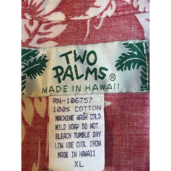 Mens Two Palms Made in Hawaii Vintage Faded Red White Tropical Hawaiian Shirt XL - Picture 6 of 7
